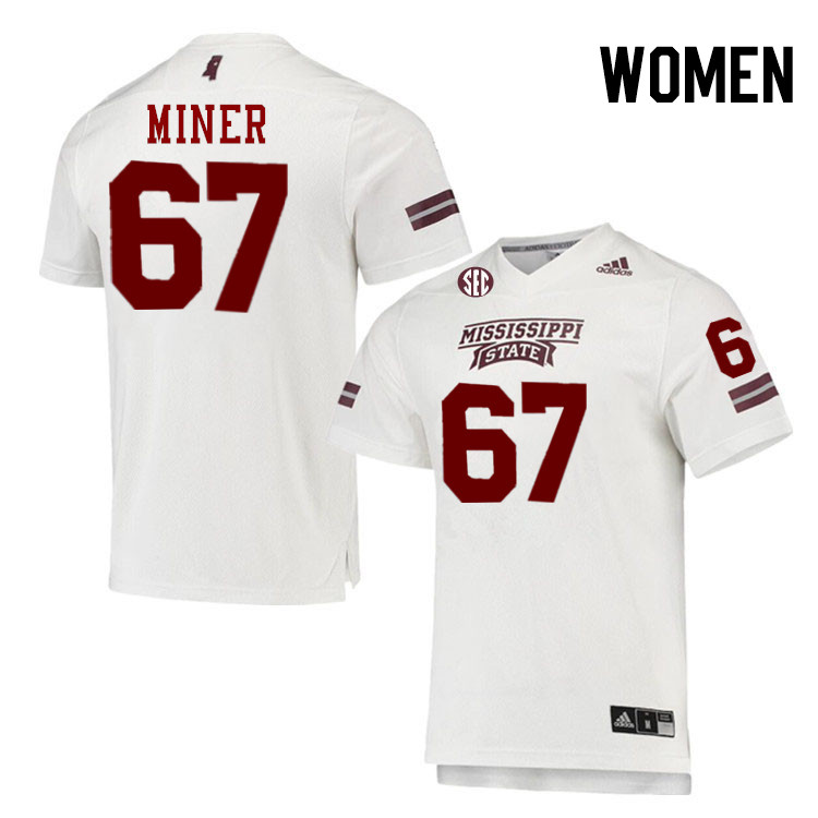 Women #67 Ethan Miner Mississippi State Bulldogs College Football Jerseys Stitched-White